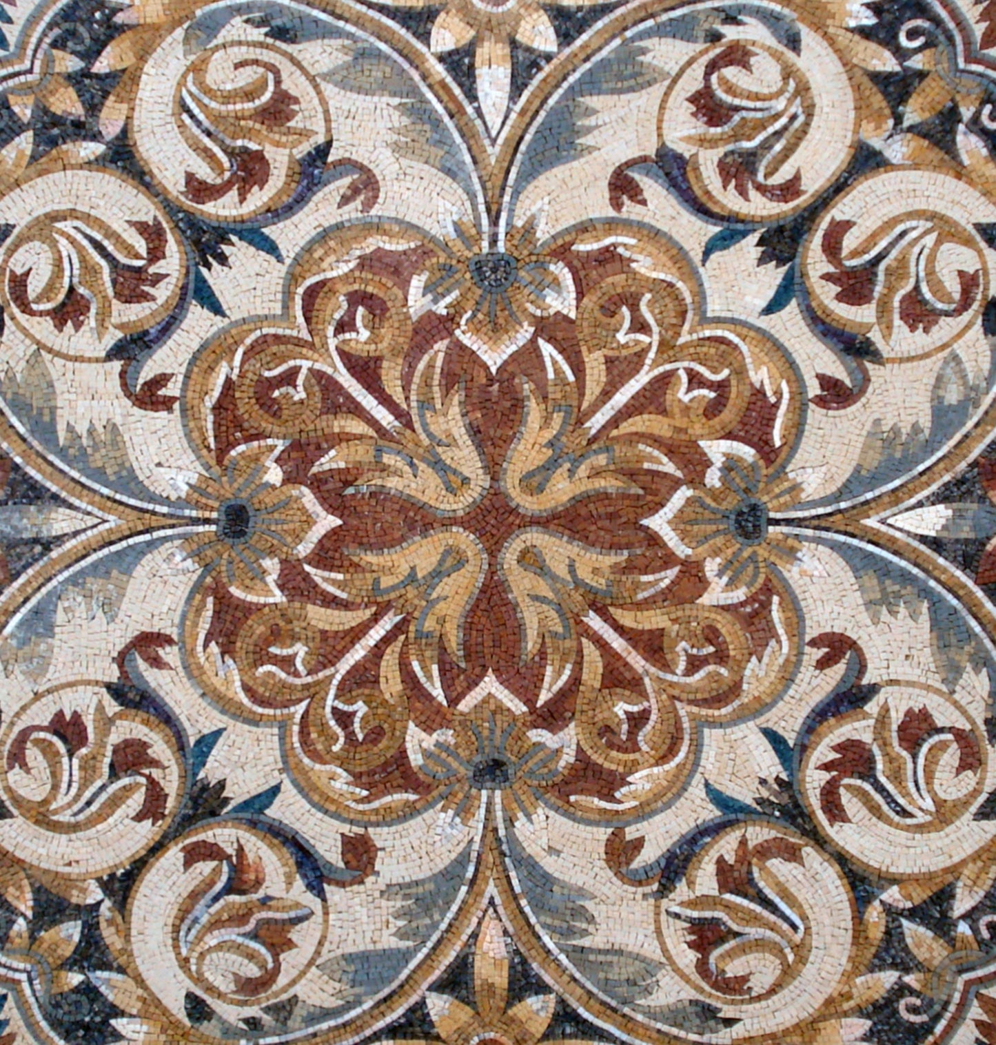 Handmade Marble Mosaic Rug: Natural Stone Medallion