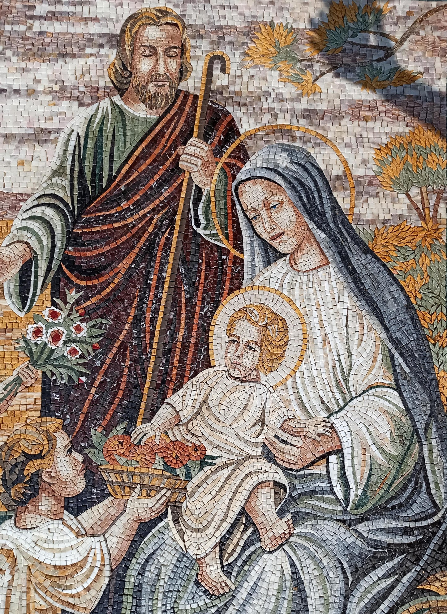 52"x60" Nativity Mosaic – Angels Visiting Baby Jesus, Mary & Joseph, Customization Available