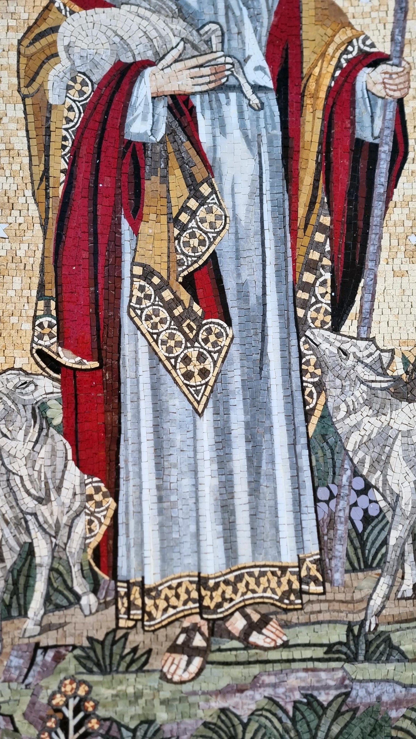 64x40 Jesus Holding Sheep Mosaic Wall Art – The Good Shepherd, Religious Home Decor, Customization available
