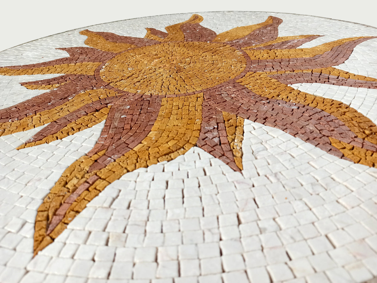 Radiant Bloom - 32-Inch Handmade Sunflower Decorative Medallion - Marble Mosaic Art Tile Decor - Customization available