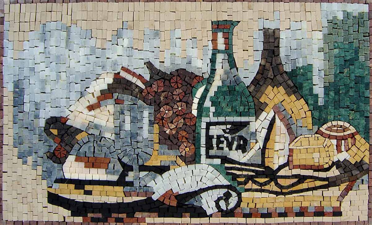 Handmade Marble Mosaic Wine Art: Kitchen Wall Decor (32” x 18”)