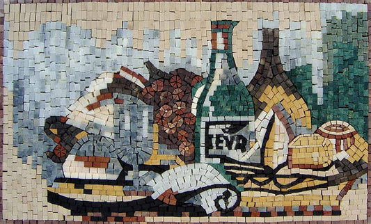 Handmade Marble Mosaic Wine Art: Kitchen Wall Decor (32” x 18”)