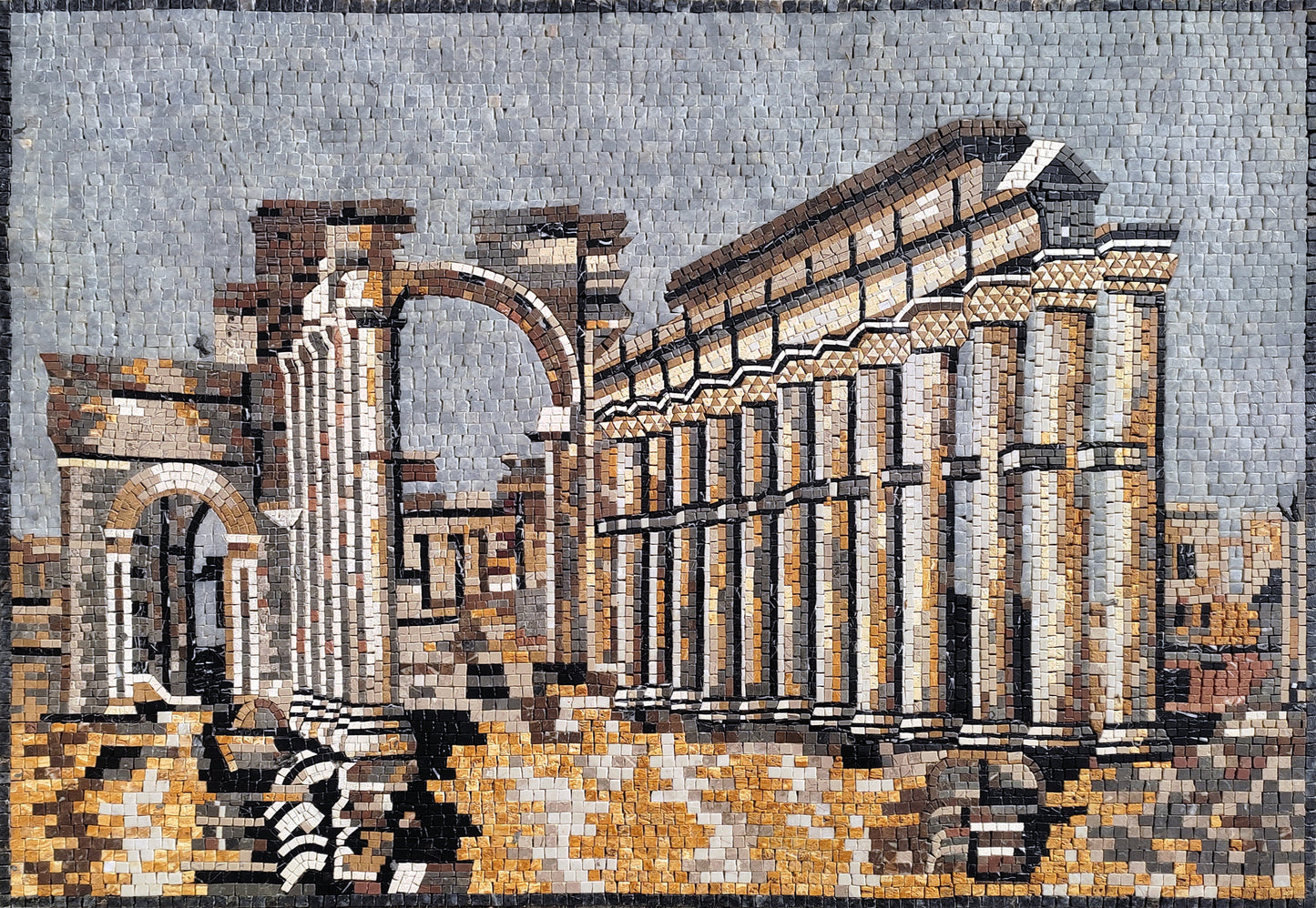 Handmade Palmyra Temple Ruins Mosaic Tile Art: 40” x 28”