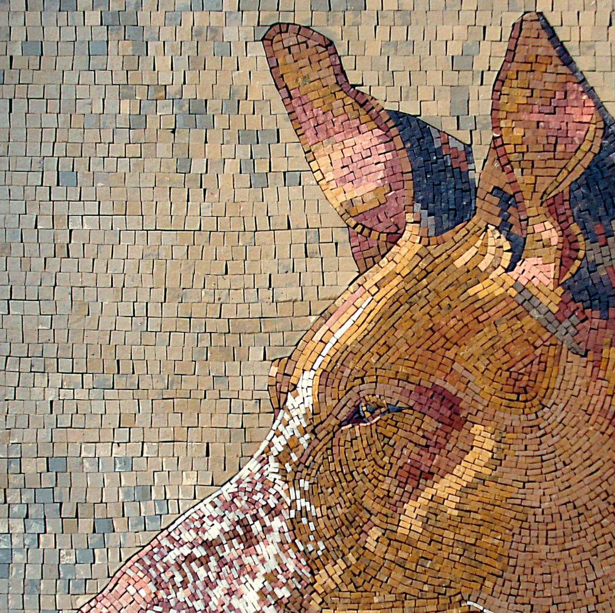Handmade Basenji Dog Mosaic: Marble Pet Portrait Backsplash (24” x 24")