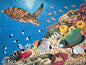 Handmade Sealife Mosaic Tile: Turtle & Fish Ocean Mural (48” x 36”)