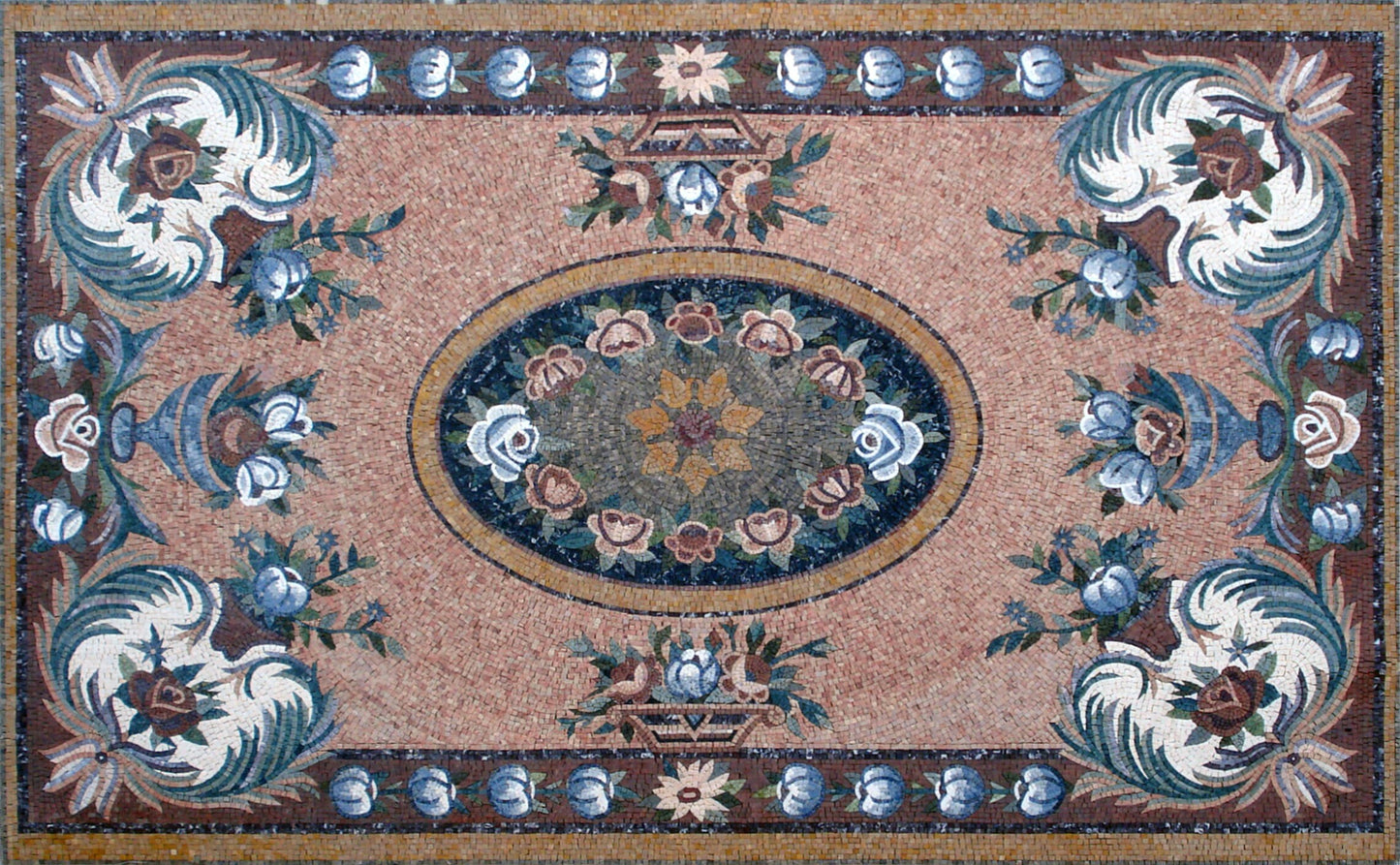 Floral Mosaic Rug: Handmade Natural Stone Carpet