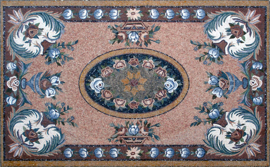 Floral Mosaic Rug: Handmade Natural Stone Carpet