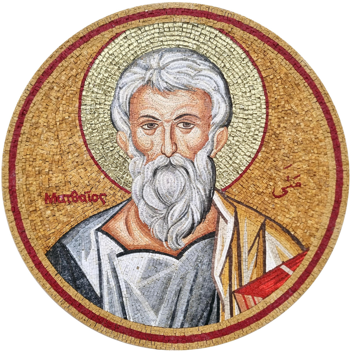 Handmade Marble Mosaic Wall Art: Old Man Portrait, Rustic Home Decor (24" Diameter)