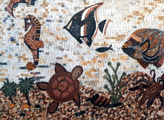 Handmade Coral Fish Mosaic Tile: Marine Life Backsplash (50” x 36")