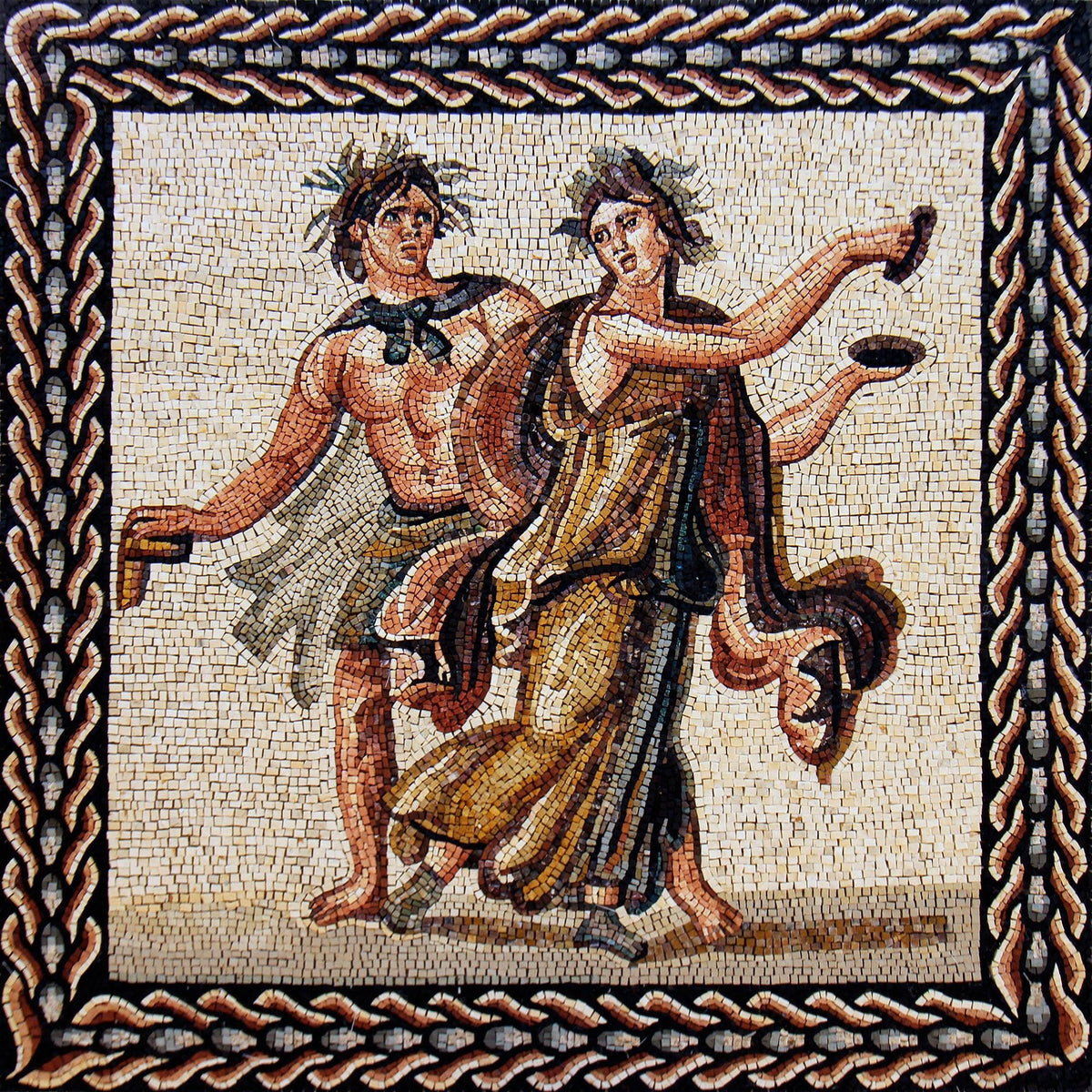40"x40" Ancient Couple Mosaic Wall Art, Classical Romantic Scene, Timeless Home Decor, customization available