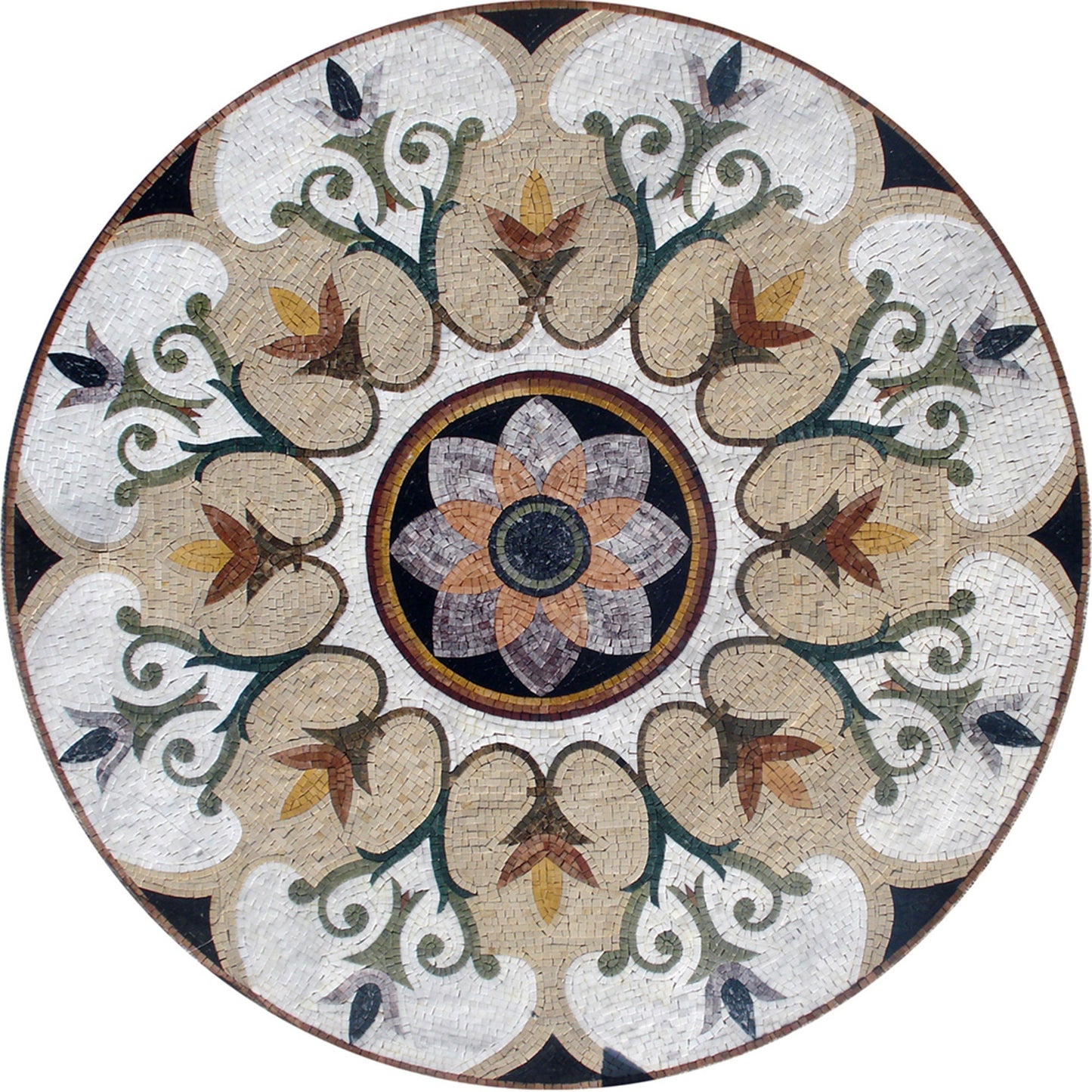 40" Handmade Marble Mosaic Floral Medallion Art Tile Décor