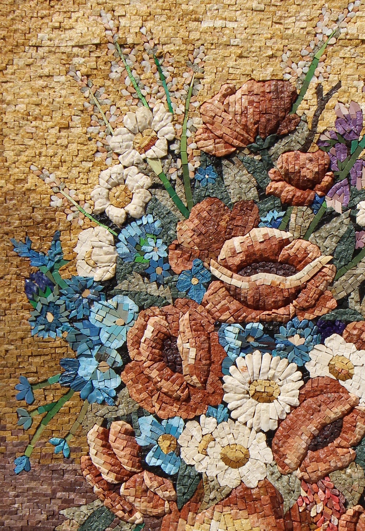 Handmade Marble Mosaic Tile Art: Floral Vase (40x28)