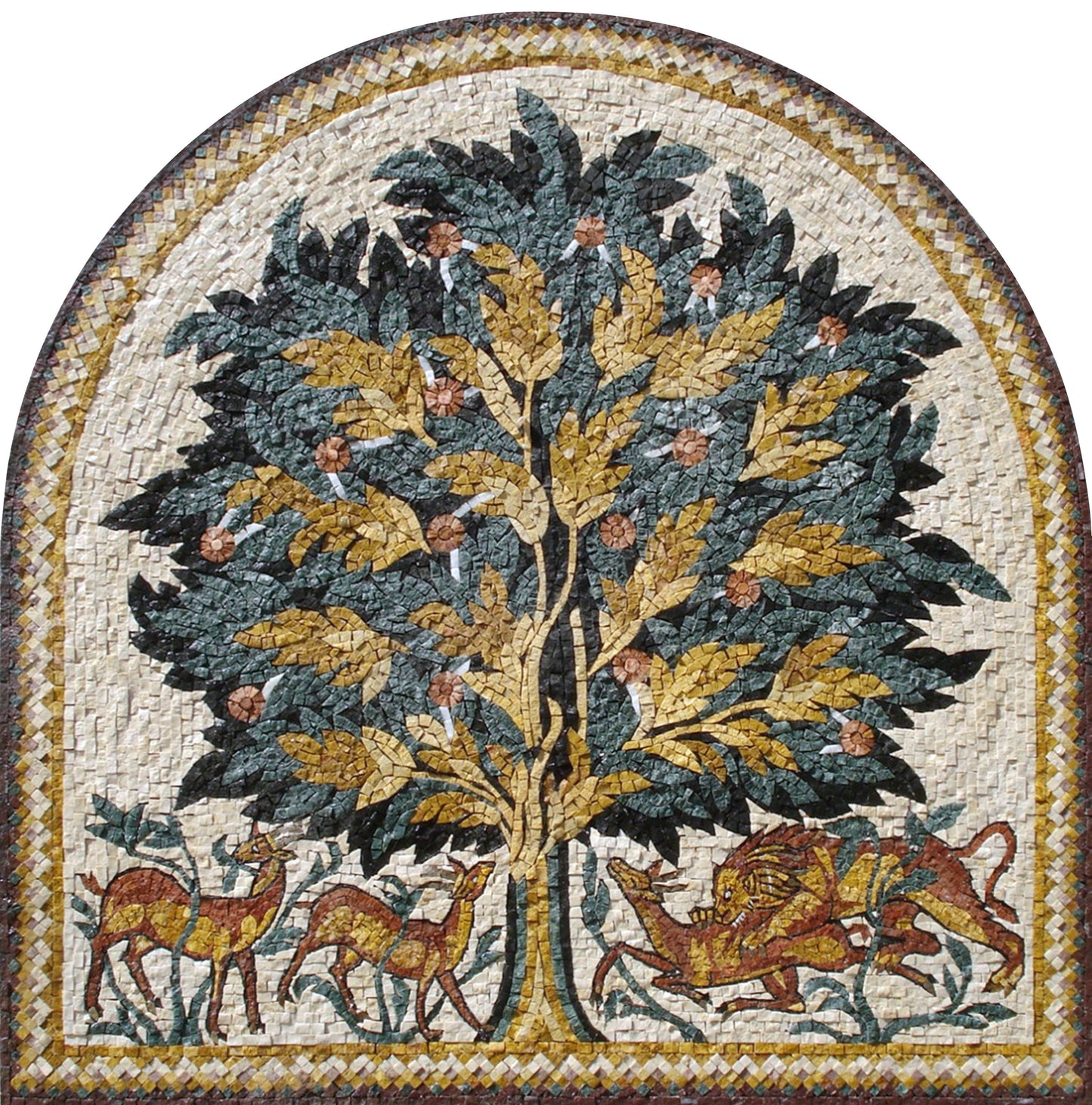 Handmade Tree of Life Mosaic Art Tile: Hisham Palace Reproduction