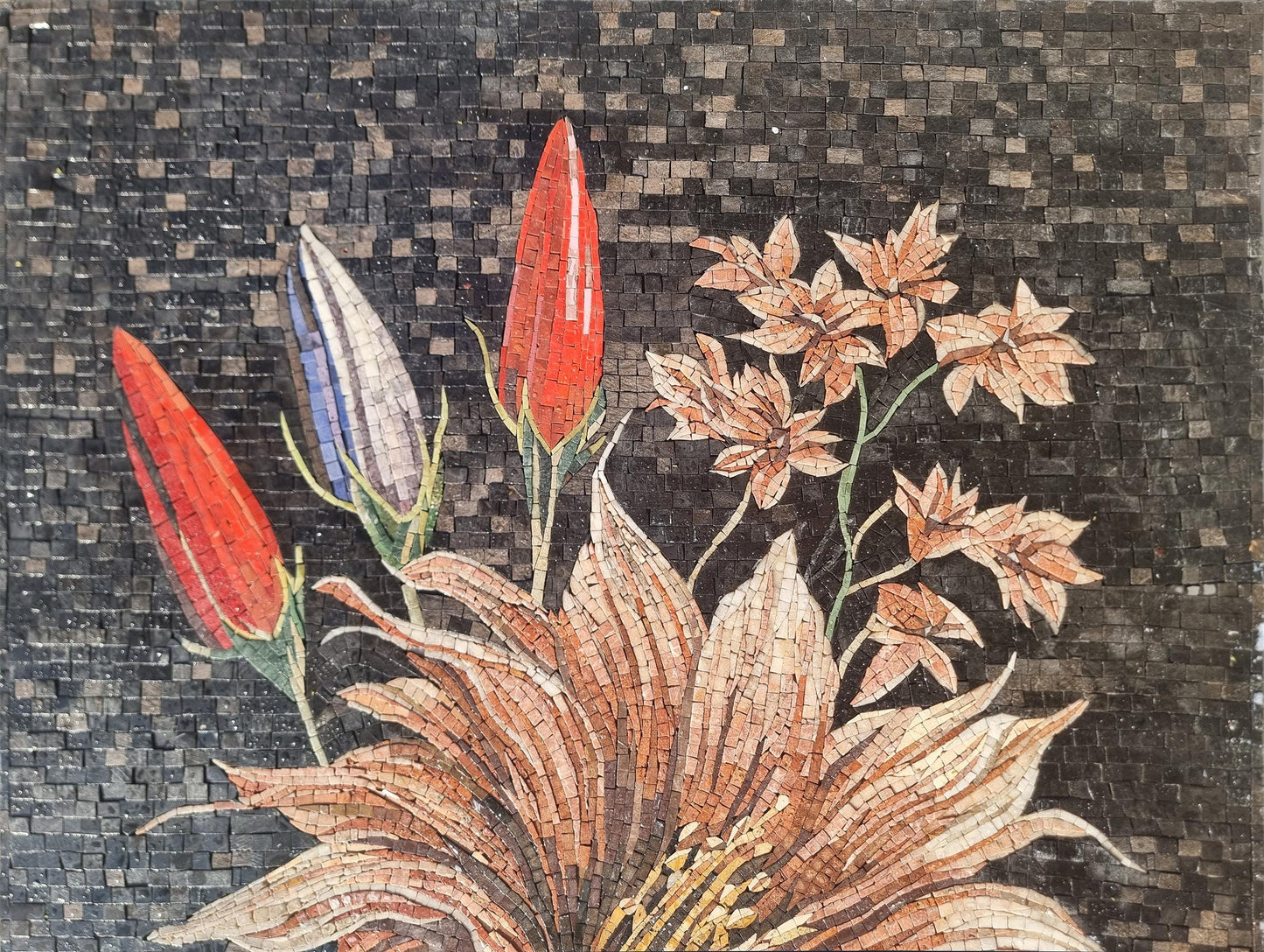 Handmade Floral Marble Mosaic Wall Art (48x24) - Custom Colors