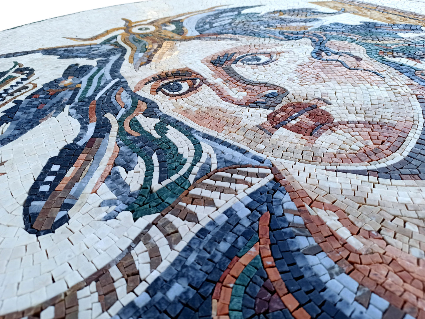 Tethys Goddess Mosaic Tile Mural: Handmade Stone Art (40x40")
