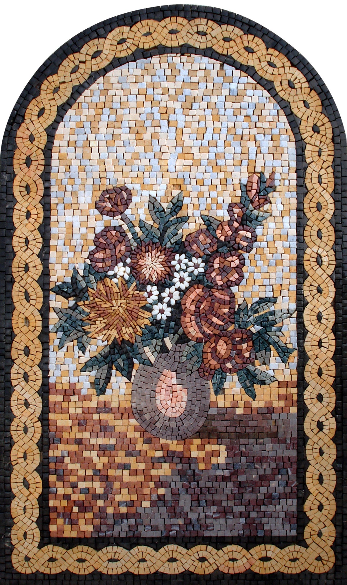 Handmade Marble Mosaic Flower Vase Wall Art: 40" Home Decor