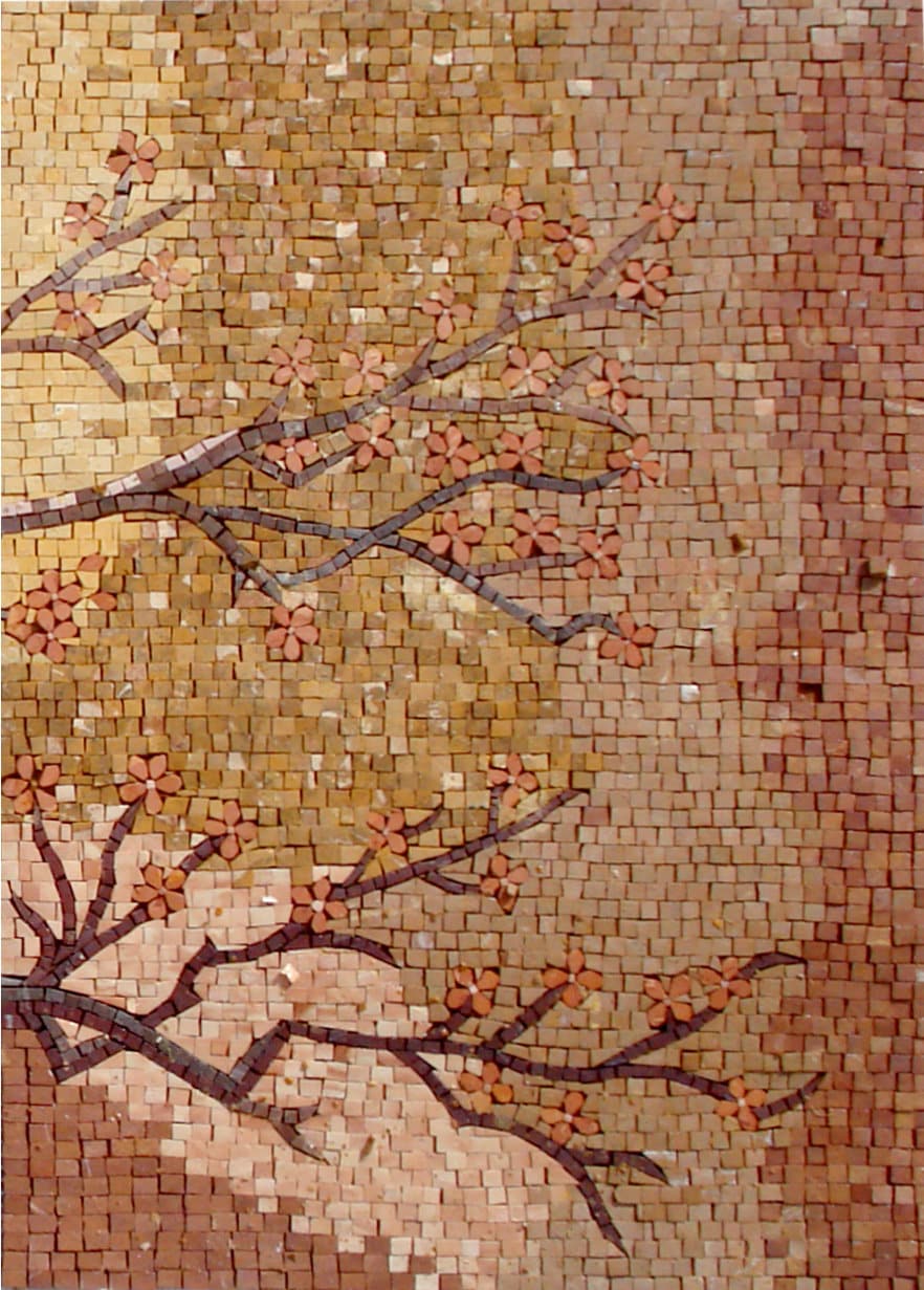 Handmade Autumn Tree Mosaic Mural: Stone & Marble Wall Art (60” x 32”)