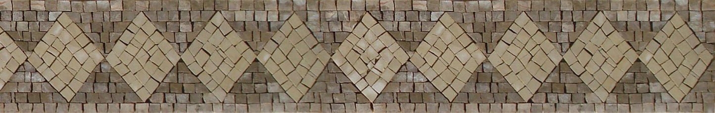 4″ Neutral Cream and Tan Diamond Border Mosaic – Handmade Marble Tile Trim, Customization available