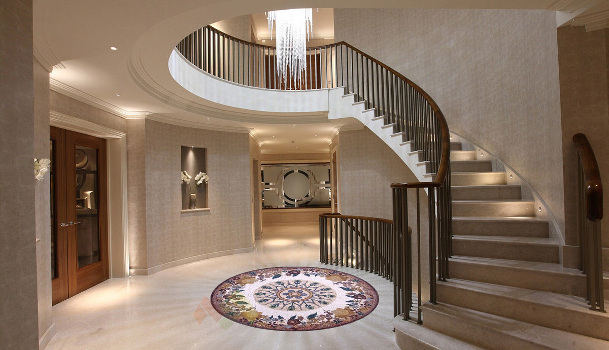 72" Handmade Marble Mosaic Medallion: Floral Stone Tile Decor