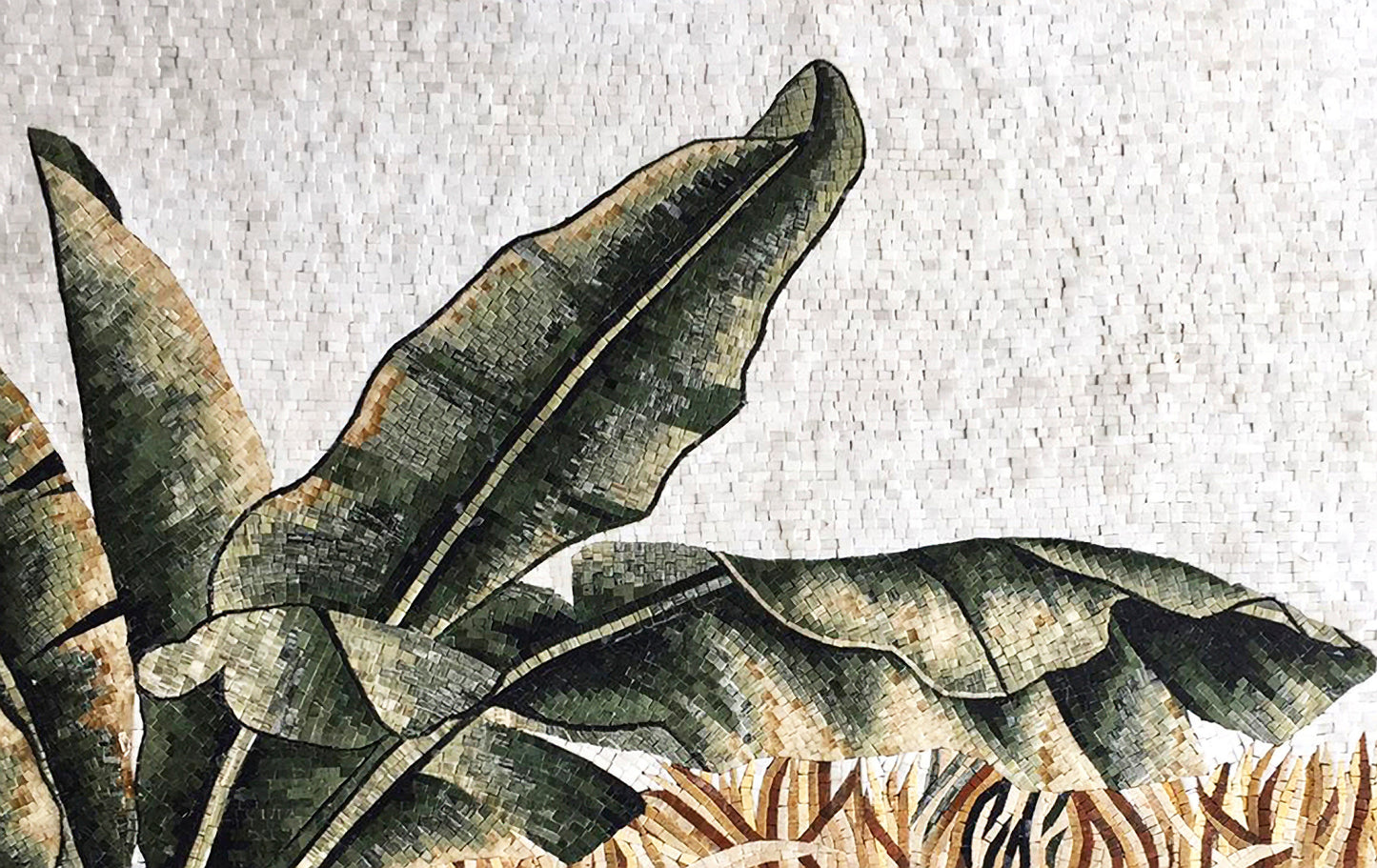 Handmade Banana Leaf Marble Mosaic: Tropical Wall Art Backsplash