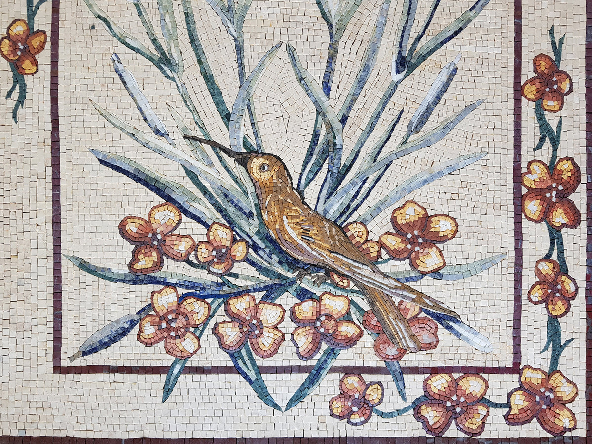 Kingfisher Birds Mosaic Marble Wall Art: Handmade Indoor Mural