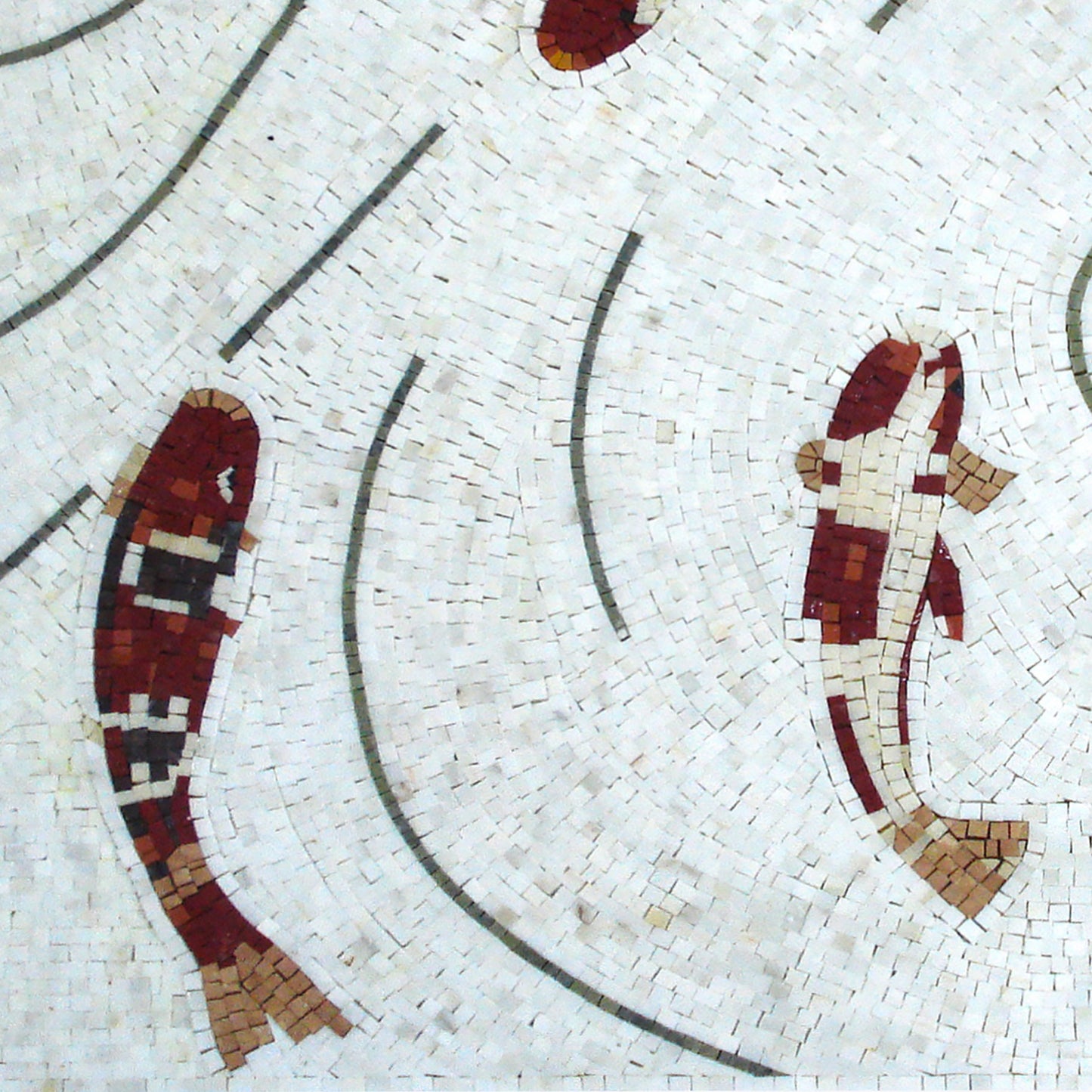 Handmade Marble Fish Mosaic Tile Art: Kitchen Backsplash Mural (40" x 28")