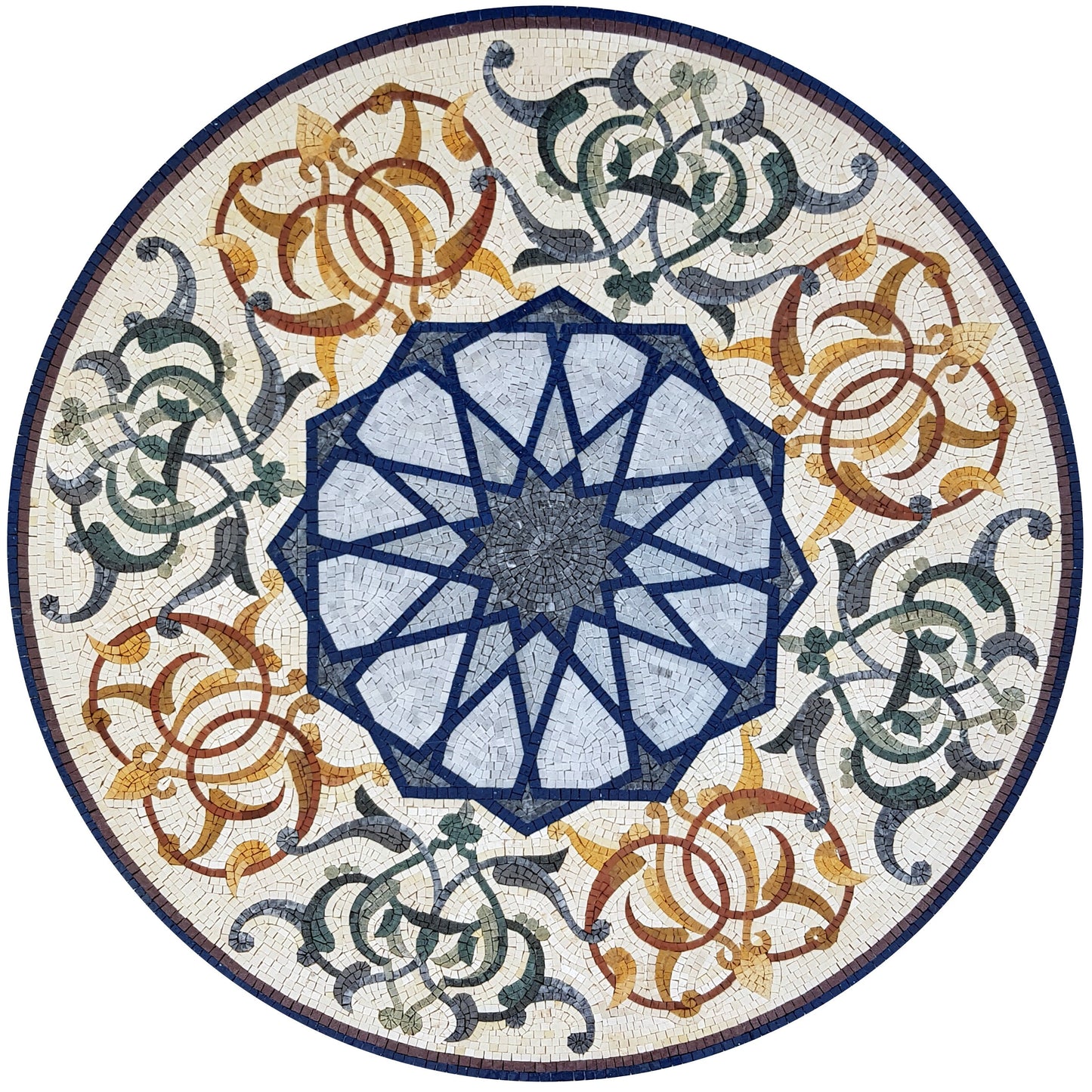 Handmade Marble Mosaic Medallion Art Tile - 40" Diameter