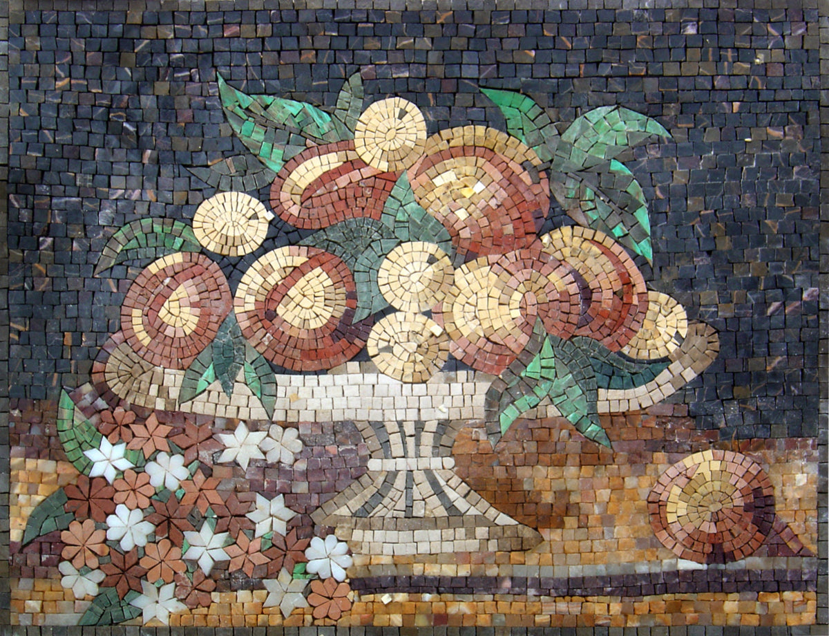 Handmade Marble Mosaic Tile: Fruit Still Life Kitchen Backsplash (32” x 26")