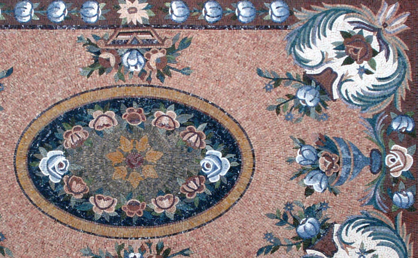 Floral Mosaic Rug: Handmade Natural Stone Carpet