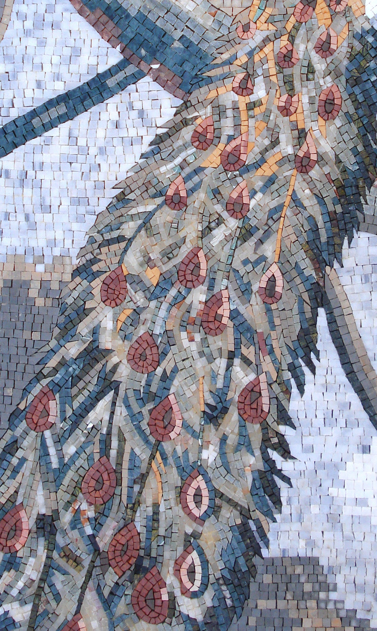 Handmade Peacock Mosaic Backsplash: Marble & Stone Animal Artwork (44” x 36")