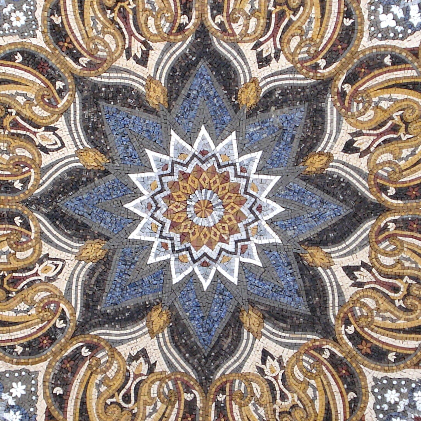 Opulent Beauty Handmade Ornate Gold and Blue Patterned Mosaic Medallion - Customization available