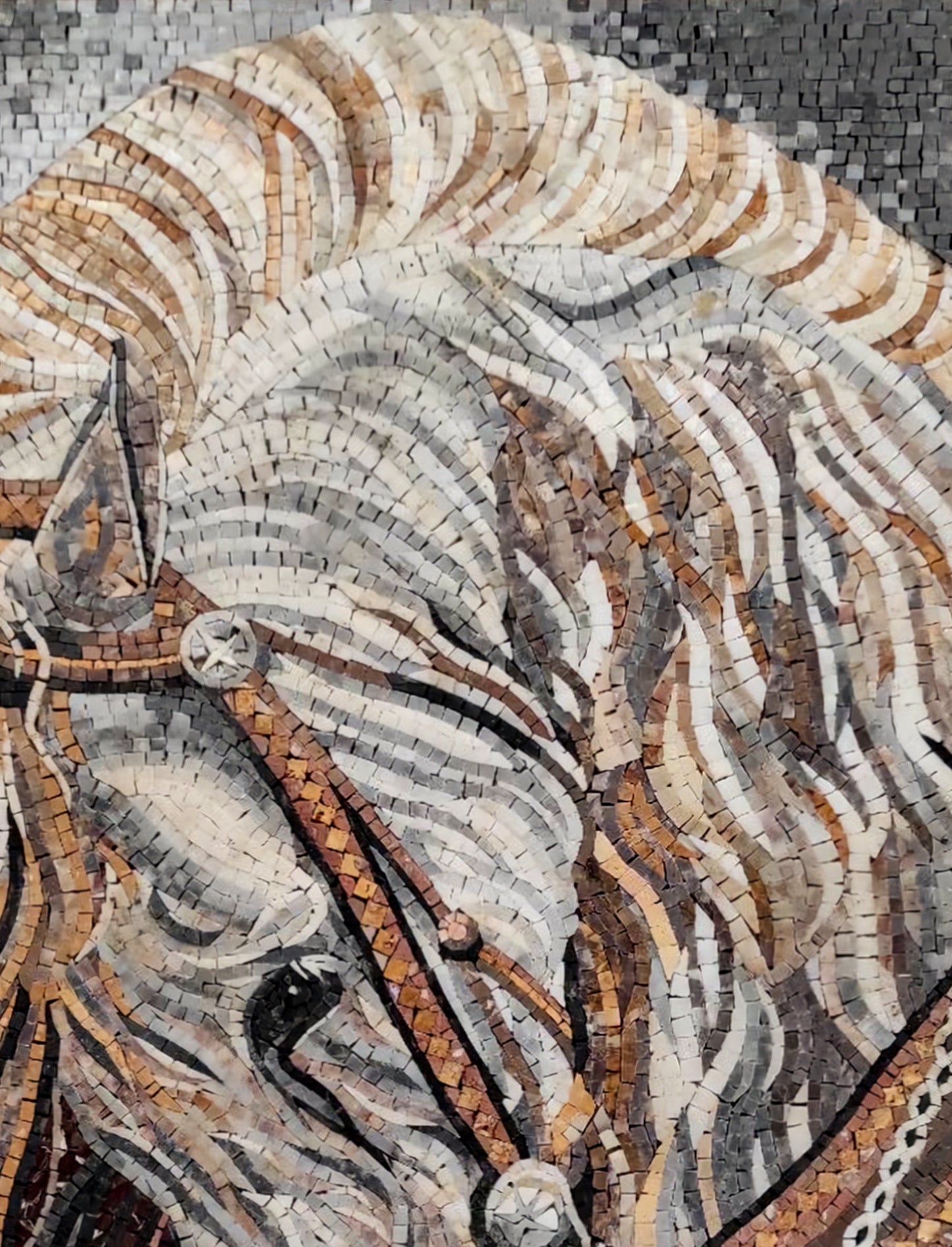 Handmade Horse Mosaic Art Tile: Marble Animal Wall Decor (40” x 30")