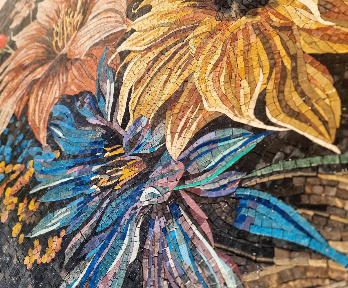 Handmade Floral Marble Mosaic Wall Art (48x24) - Custom Colors