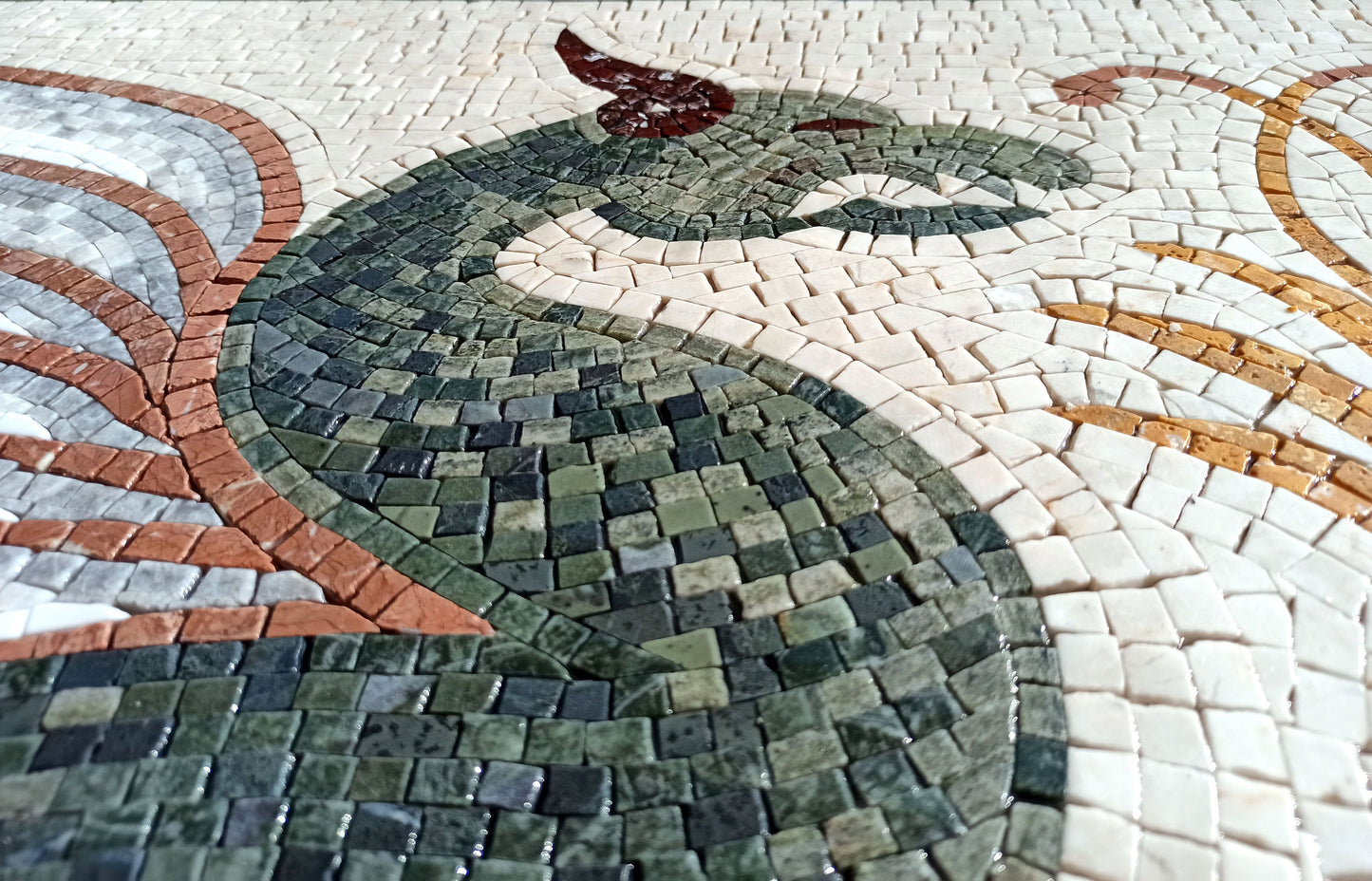 Dragon Mosaic Tile Art: Handmade Medieval Decor (48" x 20")