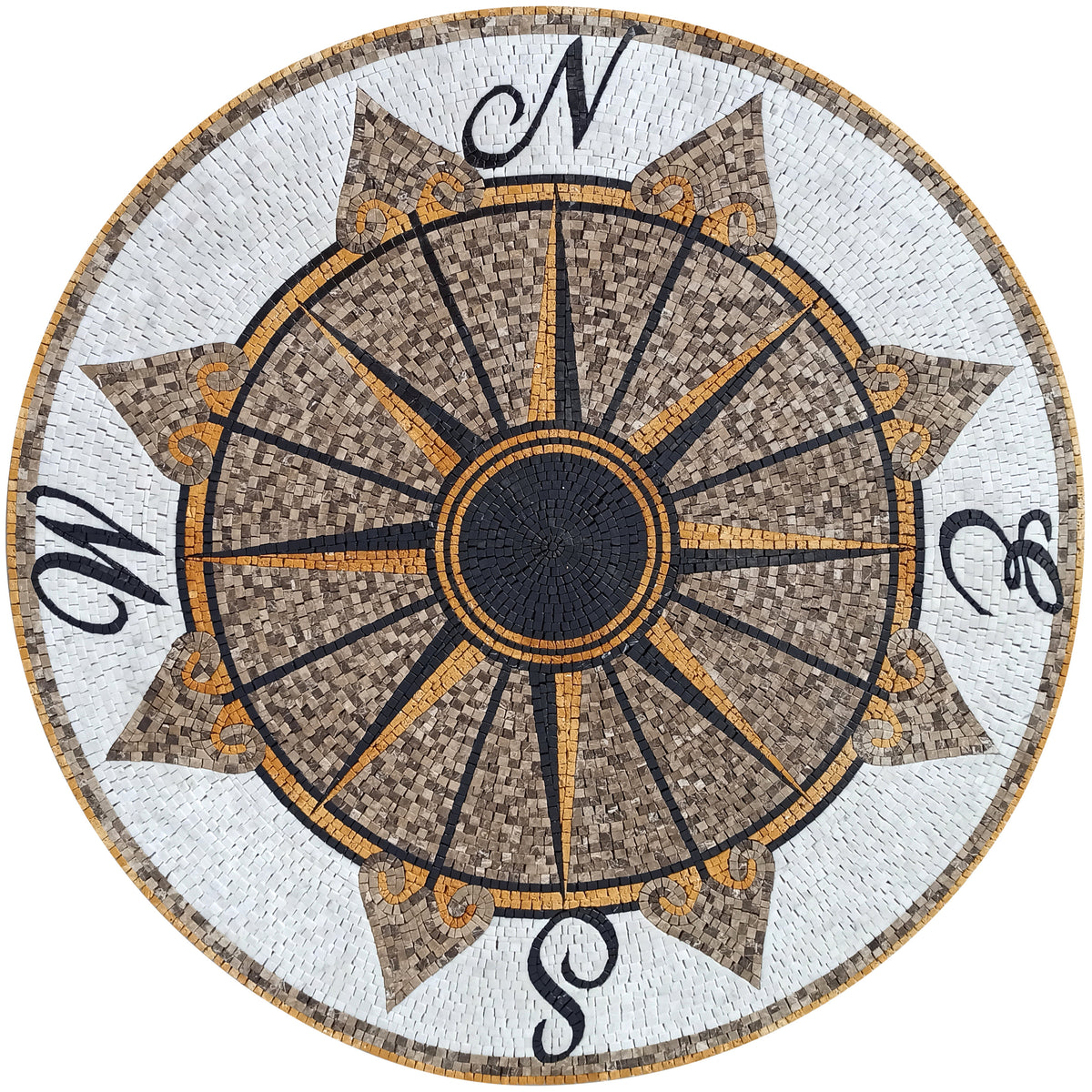 Nautical Compass Mosaic Tile: Handmade Marble Windrose Backsplash