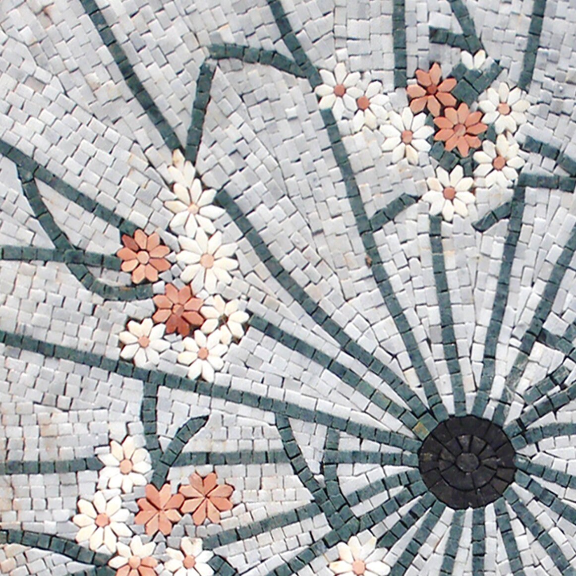 Handmade Peacock Mosaic Tile Art: Floral Marble Medallion (36" Diameter)