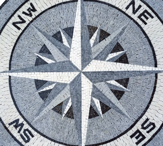 Handmade Marble Mosaic Tile: Nautical Compass Medallion (32" Diameter)