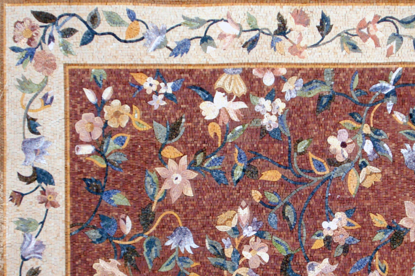 Flower Border Marble Mosaic Rug: Handmade Stone Tile Rug