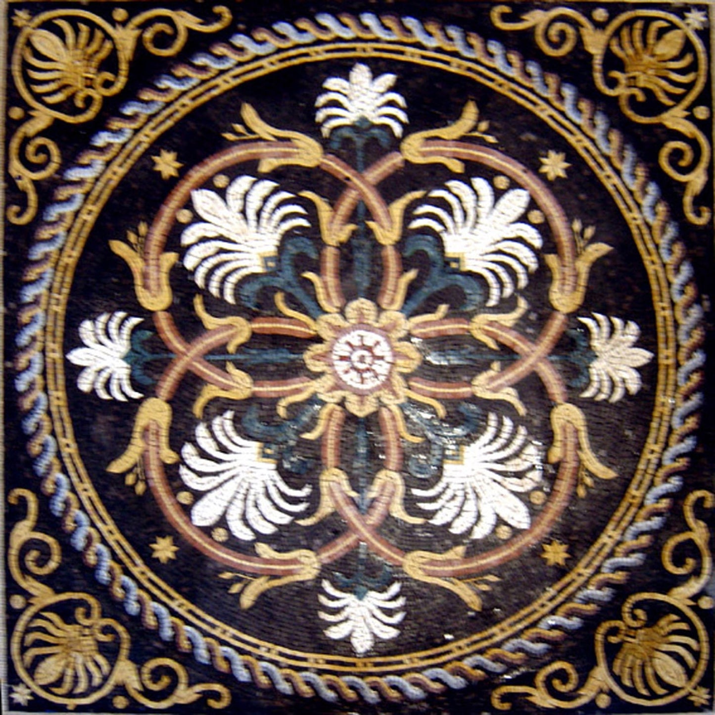 40" Geometric Floral Marble Mosaic Tile: Indoor/Outdoor Art