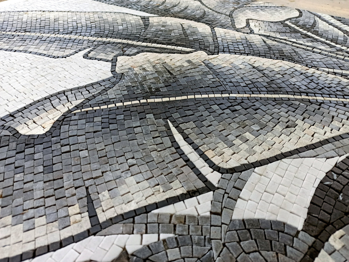 Handmade Marble Mosaic Backsplash: Tropical Palm & Banana Tree Wall Art