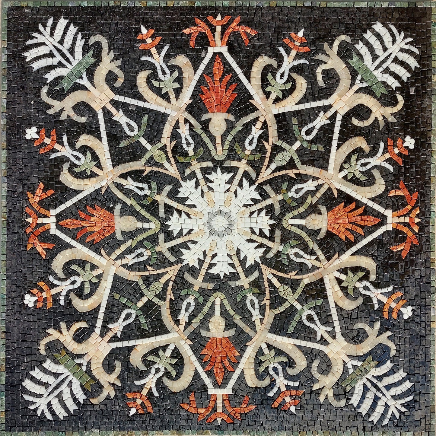 Handmade Marble Mosaic Medallion: Indoor/Outdoor Flooring Art Tile