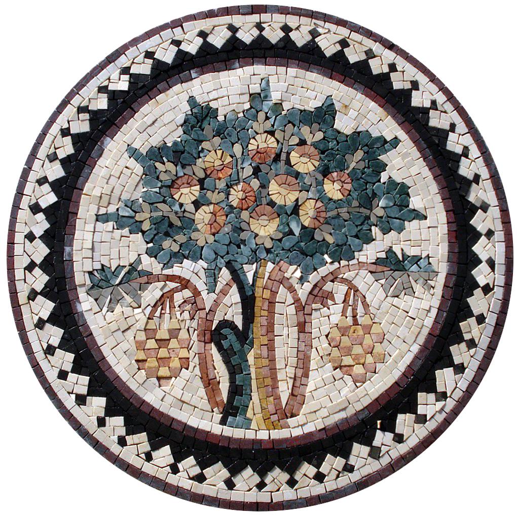 Custom Tree of Life Marble Mosaic Medallion: Handmade Stone Wall Art
