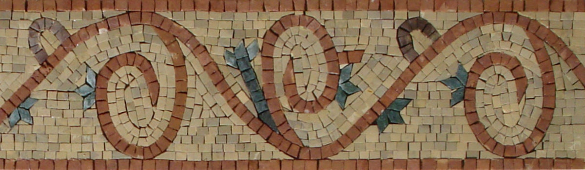 Floral Mosaic Border: Botanical Marble Tile, Bathroom Wall Decor (40x6")