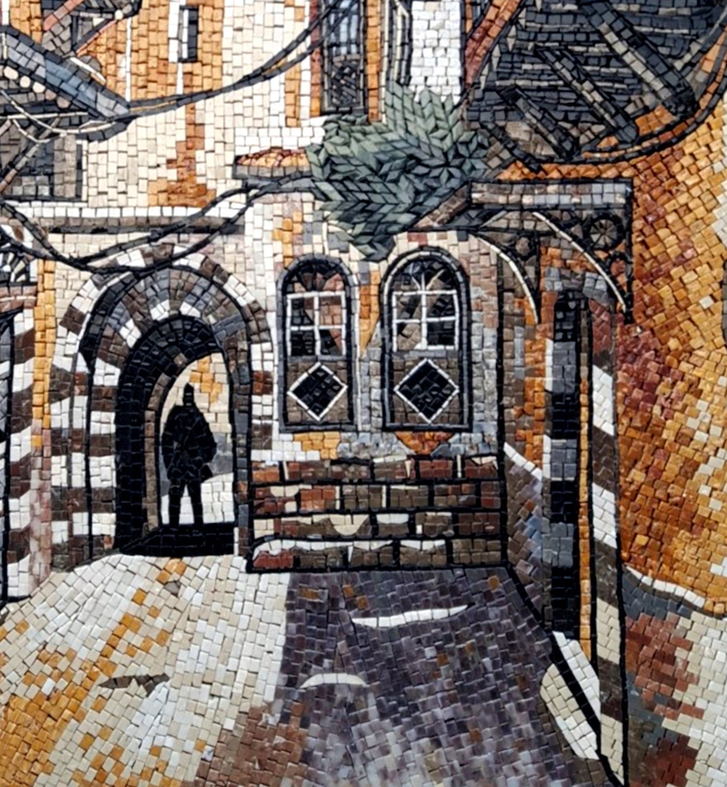 Handmade Damascus Mosaic Tile Art: Old City View, Marble & Stone