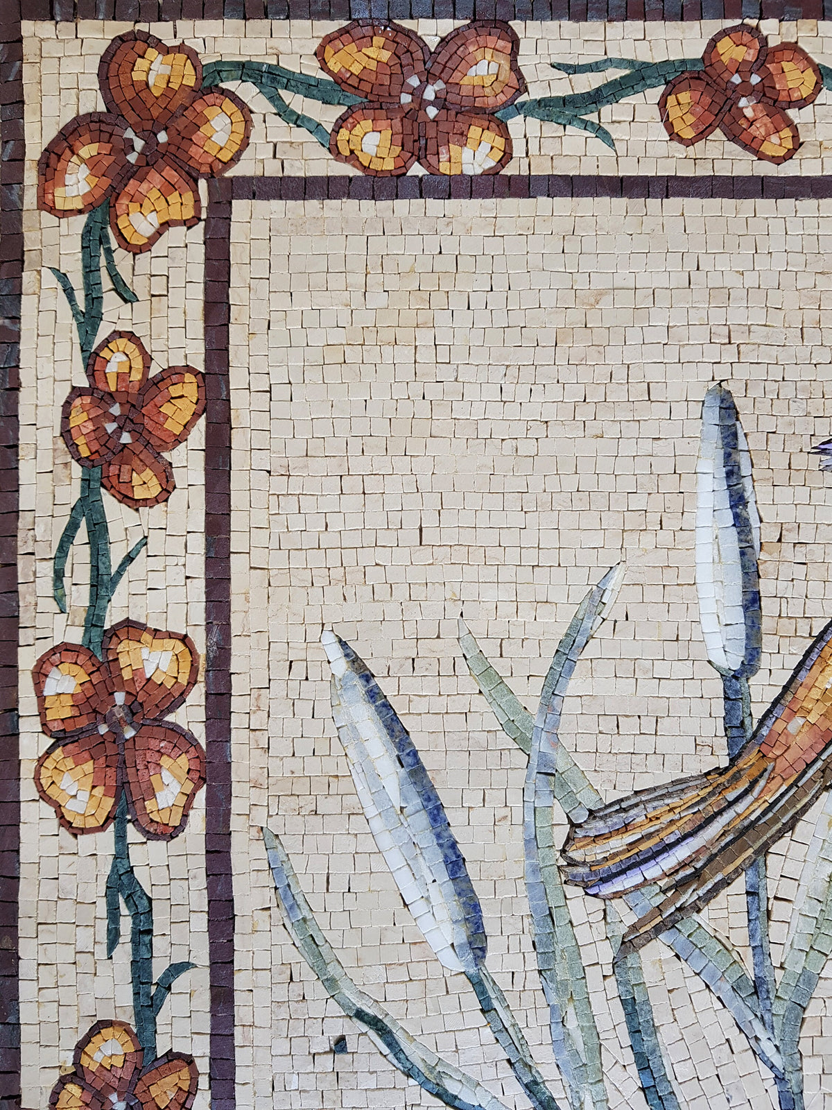 Kingfisher Birds Mosaic Marble Wall Art: Handmade Indoor Mural