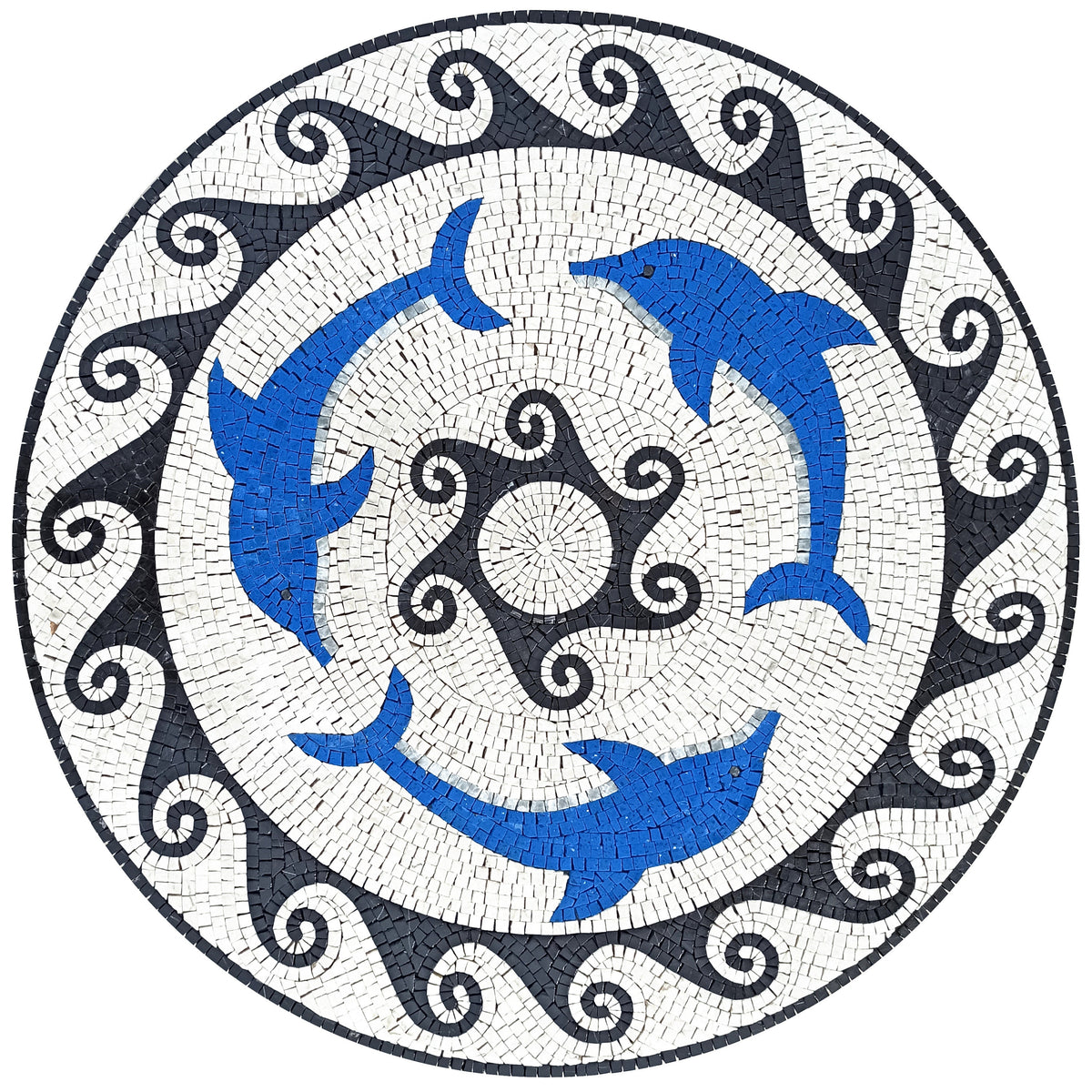 Ocean Symphony - 36" Handmade Dolphin Pattern Mosaic Medallion Art Tile Décor - Customization available