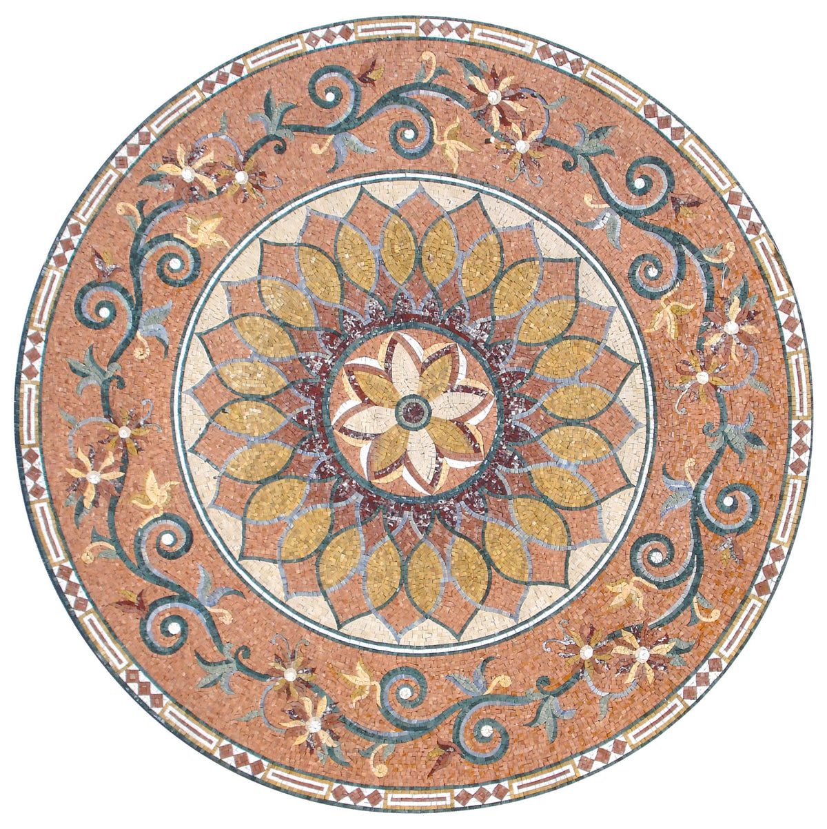 72" Handmade Marble Mosaic Medallion: Floral Stone Art Tile