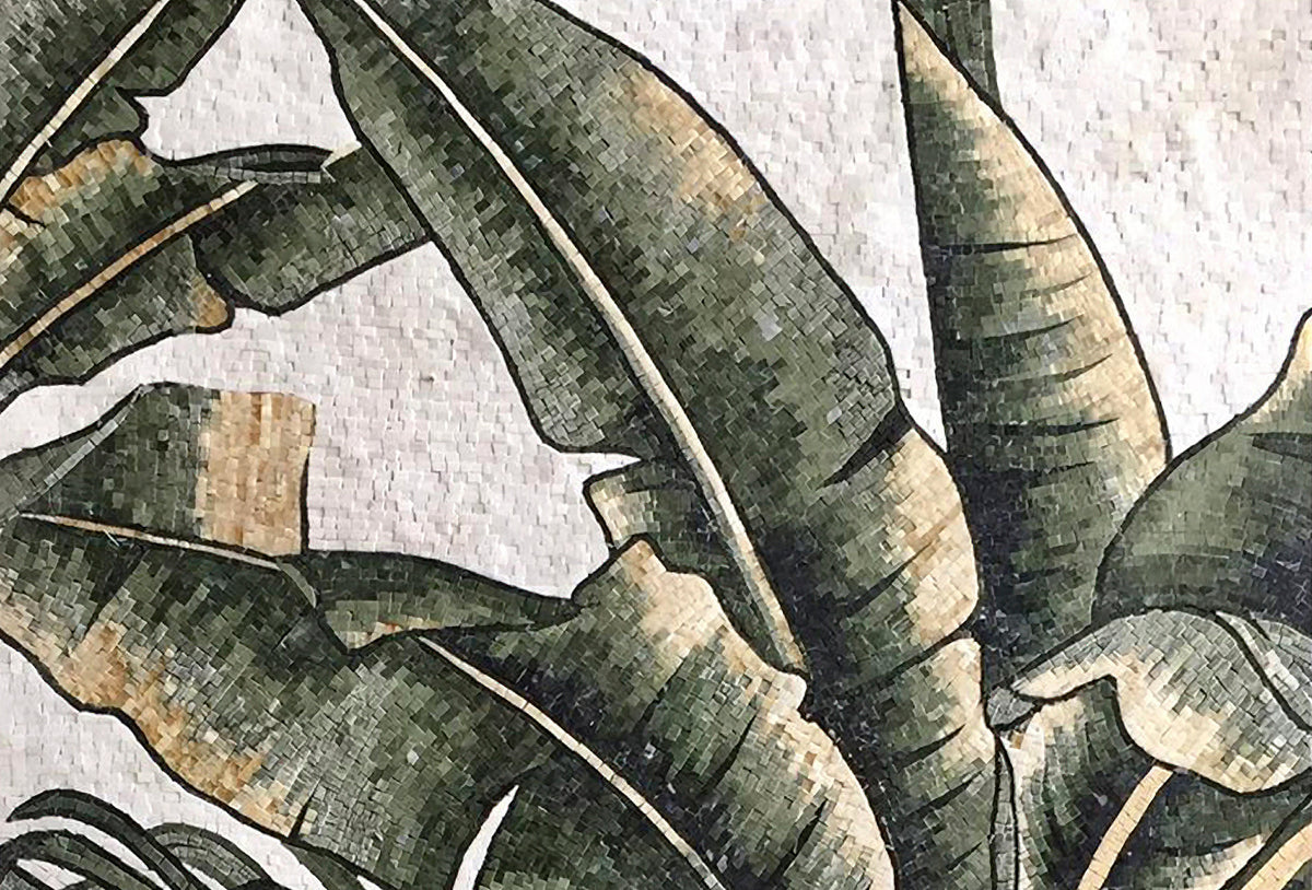 Handmade Banana Tree Mosaic Tile: Marble Palm Scenery Wall Art