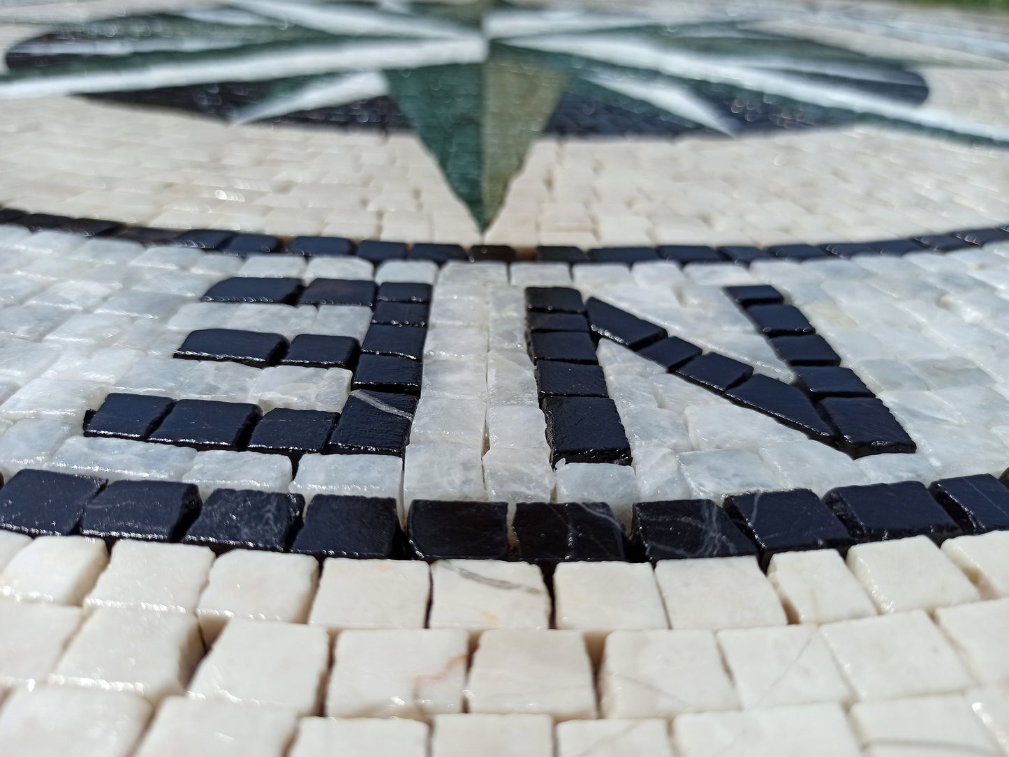 Handmade Marble Compass Rose Mosaic Tile: Indoor/Outdoor Medallion (36" Diameter)