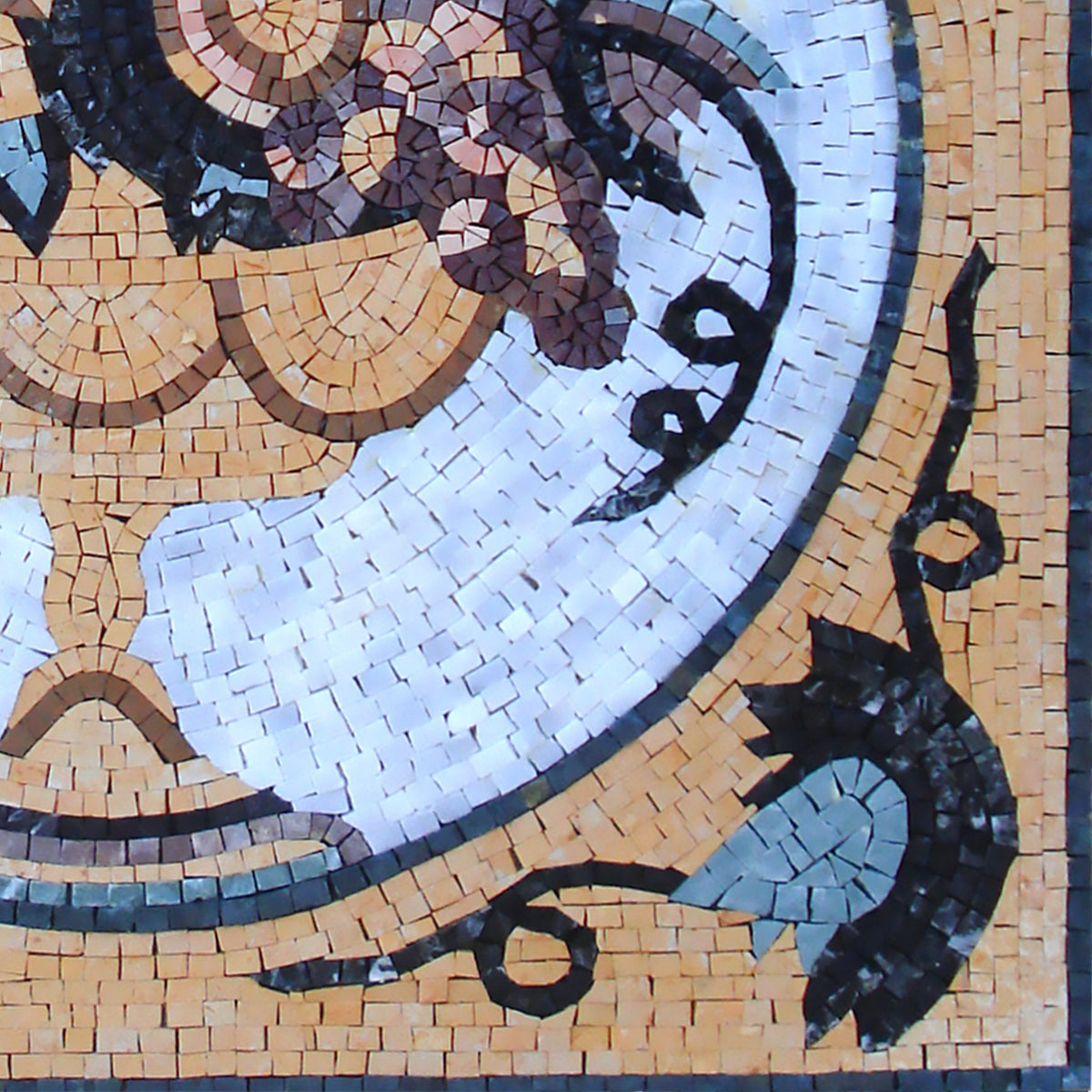 Handmade Marble Mosaic Art: Gold & Blue Fruit Bowl, Kitchen Backsplash (28x28")